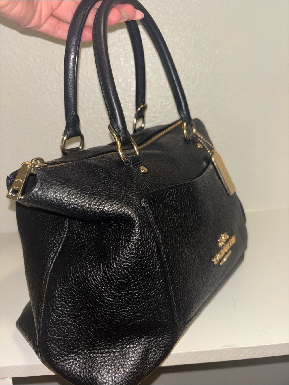 Coach Black Pebbled Leather Satchel with Gold Hardware - Picture 4 of 9